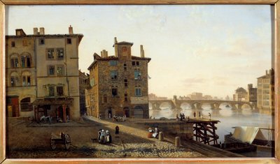 ジャン・ミシェル・グロボン (1770-1853) によるリヨンの古い漁場の眺め 19 世紀の日曜日。 0.29x0.5 m リヨン、美術館 作： Jean Michel Grobon
