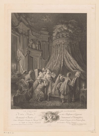 ベッドに持ち上げられた若い女性 Le Couché de la Mariée (オブジェクトのタイトル) 作： Jean Michel Moreau