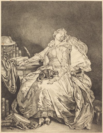 眠れる哲学 作： Jean Michel Moreau after Jean Baptiste Greuze