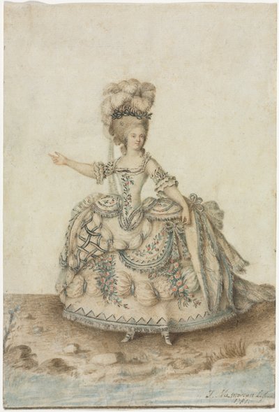オペラ歌手のための衣装習作、1781年。 作： Jean Michel Moreau le Jeune