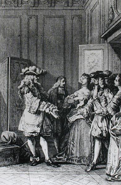 D.ニーによって刻まれたモリエール（1622-73）のベルサイユ宮殿のイラスト 作： Jean Michel the Younger Moreau
