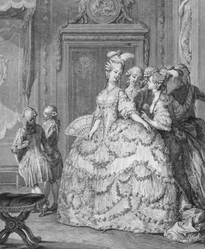 PAマルティーニ（1739-97）によって刻まれた、女王のレディインウェイティング 作： Jean Michel the Younger Moreau