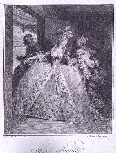 ロバート・ドローネー（1749-1814）が彫った「告別」。 作： Jean Michel the Younger (after) Moreau