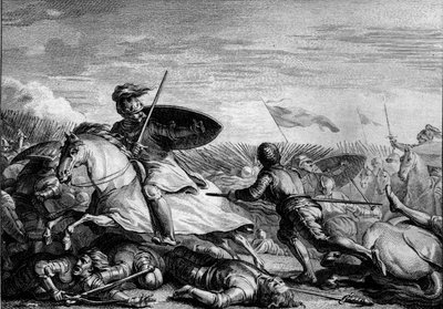 フォントノワの戦い、841年： ロトヘイル1世（795-855）の軍の敗北後の逃走。Jean Michel Moreau, dit Moreau le Jeune (1741-1814)による版画。 作： Jean Michel the Younger Moreau