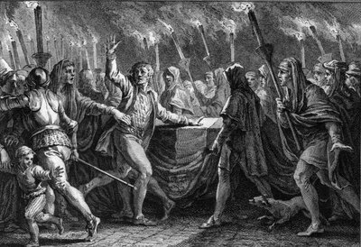 征服王ウィリアム（1027-1087）の葬儀におけるクラムール・ド・ハロー（サン・テティエンヌ・ド・カーン修道院（ノルマンディー）にて 作： Jean Michel the Younger Moreau