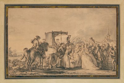 マリーアントワネット、彼女の馬車を出て彼女の家に囲まれ、農民を慰める1773 作： Jean Michel the Younger Moreau