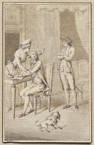 犬を連れた 3 人の人物 作： Jean Michel the Younger Moreau