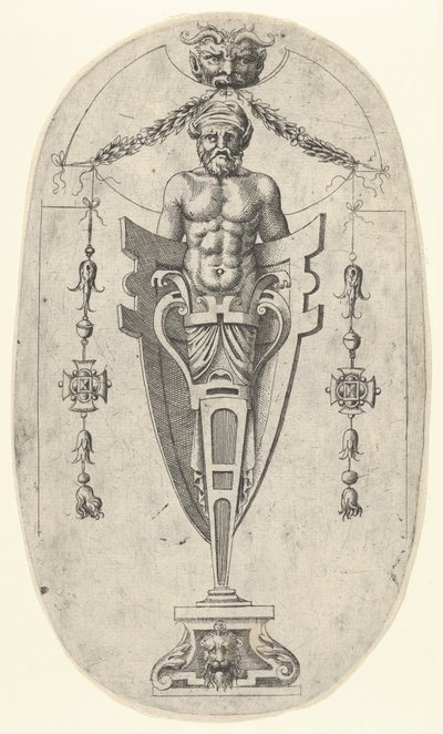 男性終末像、髭とターバンをつけた胴体を半身の台座で囲んで...、1543年頃。 作： Jean Mignon
