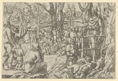 砂漠で説教する聖ヨハネ、1535-55年。 作： Jean Mignon