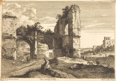 座っている老婆 作： Jean Morin after Cornelis van Poelenburch