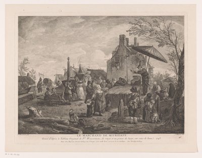 村の劇場 Le Marchand de Mitridate (オブジェクトのタイトル) Philips Wouwermanによる絵画の後の版画（シリーズタイトル） Works of Ph.pe Wouwermans Hollandois (シリーズタイトル) 作： Jean Moyreau