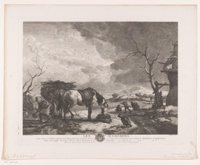 冬の風景の木こり Les Bucherons (オブジェクトのタイトル) Philips Wouwermanによる絵画の後の版画（シリーズタイトル） Works of Ph.pe Wouwermans Hollandois (シリーズタイトル) 作： Jean Moyreau