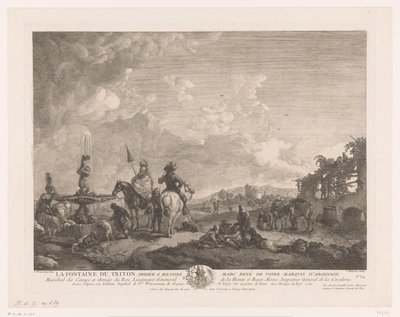 噴水のある風景 La Fontaine du Triton (オブジェクトのタイトル) Philips Wouwermanによる絵画の後の版画（シリーズタイトル） Works of Ph.pe Wouwermans Hollandois (シリーズタイトル) 作： Jean Moyreau