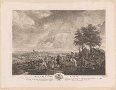市場に馬のトレーダーがいる風景 Les Maquignons à la Foire (オブジェクトのタイトル) Philips Wouwermanによる絵画の後の版画（シリーズタイトル） Works of Ph.pe Wouwermans Hollandois (シリーズタイトル) 作： Jean Moyreau