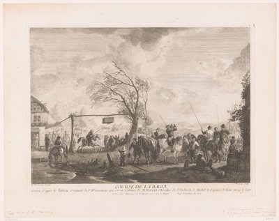 村の宿屋のリングサイン クール・ド・ラ・バゲ (オブジェクトのタイトル) Philips Wouwermanによる絵画の後の版画（シリーズタイトル） Works of Ph.pe Wouwermans Hollandois (シリーズタイトル) 作： Jean Moyreau