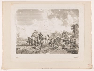 噴水で休む狩猟団 ヴィーナスの泉 Philips Wouwermanによる絵画の後の版画（シリーズタイトル） Works of Ph.pe Wouwermans Hollandois (シリーズタイトル) 作： Jean Moyreau