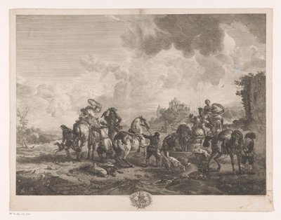 噴水で休む狩猟団 ヴィーナスの泉 Philips Wouwermanによる絵画の後の版画（シリーズタイトル） Works of Ph.pe Wouwermans Hollandois (シリーズタイトル) 作： Jean Moyreau