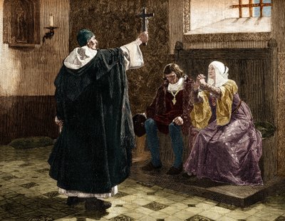 スペインの偉大な審問官であるトマス・デ・トルケマーダ神父（1420-1498）は、カトリックのカスティーリャ王フェルディナンド2世とイザベラ1世の間では 作： Jean Paul (after) Laurens