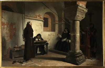 異端審問裁判所の前のベルナール・デリシュー (1260-1319) - ジャン・ポール (ジャン・ポール) ローレンス (1838-1921) による絵画、キャンバスに油彩、1881 年頃、79x121 cm - (異端審問裁判所の前のベルナール・デリシュー、油彩)ジャン・ポール・ローレンスのキャンバス) - Sta 作： Jean Paul Laurens