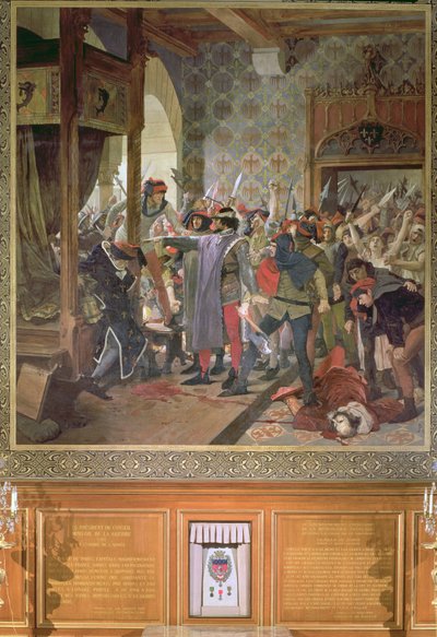 エティエンヌ マルセル (d.1358)、1358 年に暴徒から王太子を守る 作： Jean Paul Laurens