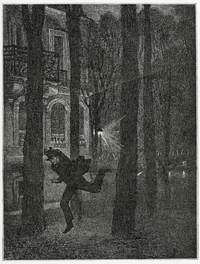 囚人の逃亡-ヒストワールダン犯罪、19世紀のイラスト（bw彫刻） 作： Jean Paul Laurens