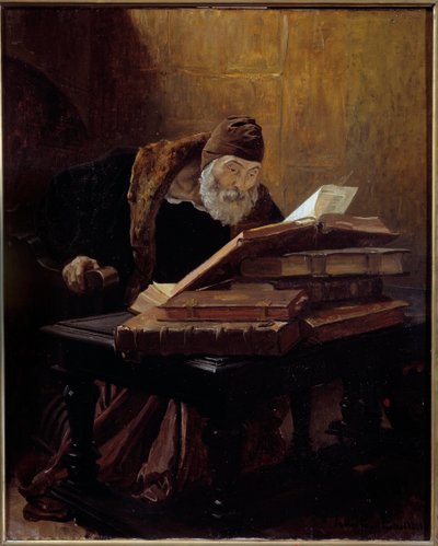 老いた科学者ジャン・ポール・ローレンス（1838-1921）による絵画 1889年キャンバスに油彩。薄さ：0.60 X 0.48m。トゥールーズ、オーギュスタン美術館（Musee Des Augustins） - 老いた科学者または錬金術師。ジャン・ポール・ローランス（1838-1921）による絵画 作： Jean Paul Laurens
