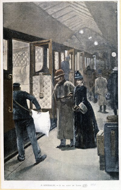 リヨン駅で夜行列車に出発 - シニバルディの絵 作： Jean Paul Sinibaldi