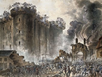 1789 年 7 月 14 日のバスティーユ襲撃、c. 1789年 作： Jean Pierre Laurent Houel