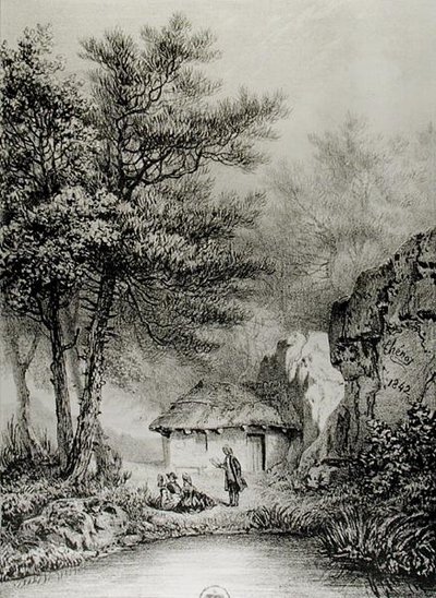 Jean-Jacques Rousseaus（1712-78）Ermenonvilleのキャビン、1842年 作： Jean Pierre after Thenot
