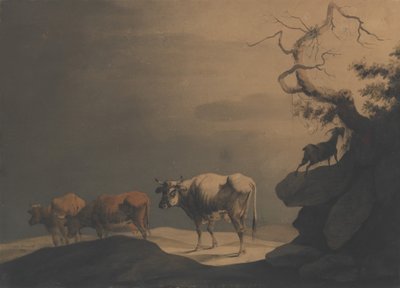 風景の中の牛とヤギ、1774年。 作： Jean Pillement.