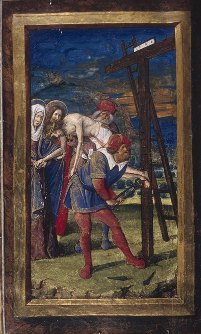 Lettres bâtardes の「十字架からの降下」、1490～1510 年頃 作： Jean Poyet