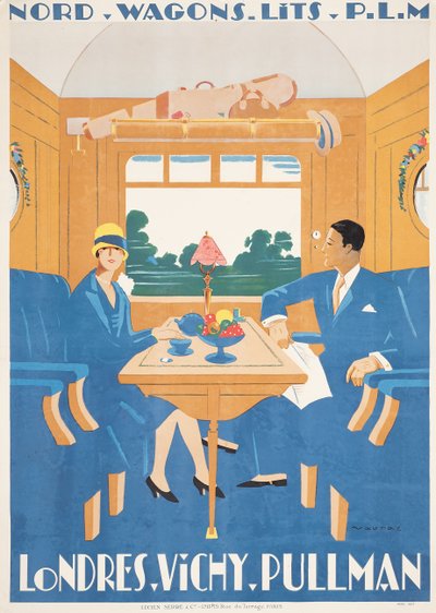ロンドンからヴィシー・プルマンへの特急列車の広告ポスター 作： Jean Raoul Chaurand Naurac