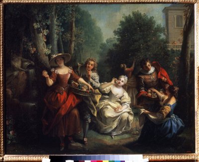 五感：「Le gout」（味） 貴族の若者が果物を味わう。 Jean Raoux (1677-1734) による絵画 1725-1735 プーシキン美術館、モスクワ 作： Jean Raoux