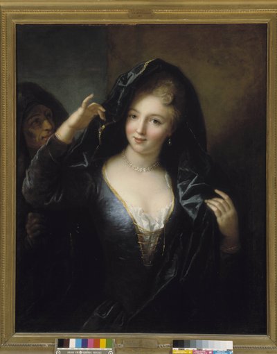 真珠のネックレスを持つ若い女性 作： Jean Raoux