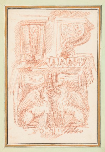 製本された素描、鉤括弧と鷲の柱頭、『アンゴ装飾と建築の素描』所収、1760-69年 作： ジャン・ロバート・アンゴ