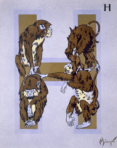「L&39;Art Croquis d&39;Animaux」の大文字の「H」は、パリ発刊、1920年 作： Jean Saude