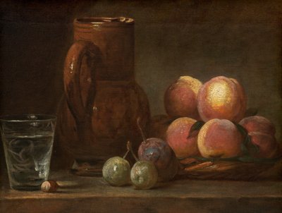 フルーツ、ジャグ、グラス 作： Jean Baptiste Simeon Chardin