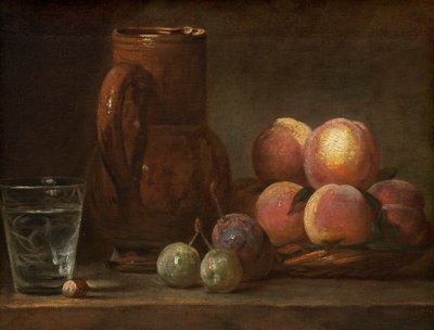 果物、水差し、グラス、17261728年頃 作： Jean Baptiste Simeon Chardin