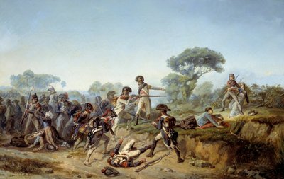 愛人を救おうとする騎士シャルル・ド・ボア・アルディ (wood hardy, boishardy) のヴァンデ戦争 (1795)。 ジャン・ソレイユ (1824-1871) の絵画 作： Jean Soreuil
