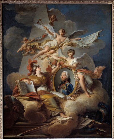 フランスのマレシャル（1684-1761）であるベルアイル公爵ルイ・シャルル・オーギュスト・フーケのアレゴリーな肖像画。絵画の中の絵画。ジャン・ヴァラード（1709-1787）による絵画 1758年日。1x0.8 m 作： Jean Valade