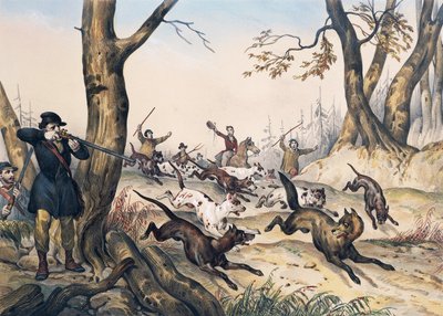 オオカミの狩猟、ジャン ヴィクトル アダム (1801-1866) による彫刻 作： Jean Victor Adam