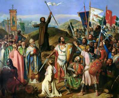 1099年7月14日、エルサレムの市壁周辺の十字軍の裸足行列 作： Jean Victor Schnetz