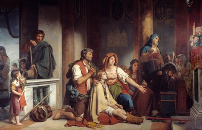 願い事には、聖母を祈る病人と患者のグループがあります。ヴィクトル・シュネッツ(1787-1870)作 1831日の絵2,82x4,90 m 作： Jean Victor Schnetz