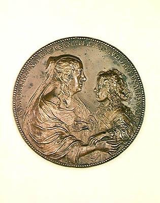 ヴァル＝ド＝グレースの財団メダル。裏面にはアンヌ・ドートリッシュ（1601-66）とその息子ルイ14世（1638-1715）が描かれている 1638年（ブロンズ製 作： Jean Warin