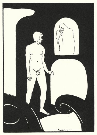 オヴィッドの愛の書：情熱的な恋人たちの予期せぬ出会い（カラーリトグラフ） 作： Jean de Bosschere