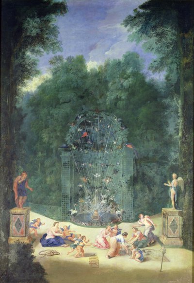 ベルサイユの森：鳥、ニンフ、ケルビムのいる迷路の入り口の眺め、1688年 作： Jean the Younger Cotelle