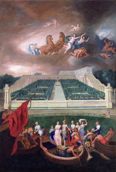 オランジュリーとヴェルサイユ宮殿、ヘレンの誘拐、1688年の眺め 作： Jean the Younger Cotelle