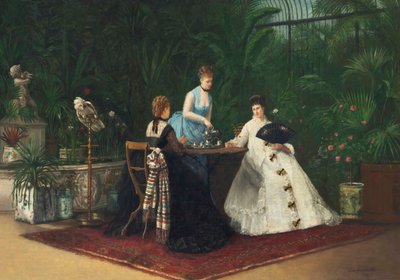 コンサバトリーでのお茶、1893年。 作： Jeanne Samson