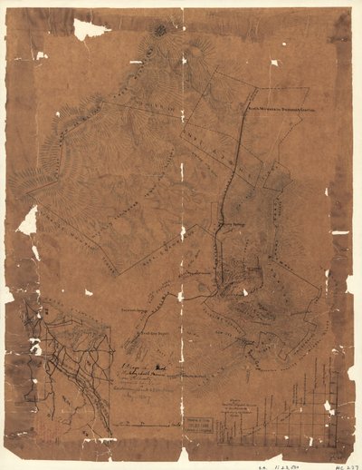 1867年8月、約6250エーカーを含むヴァージニア州オーガスタ、エリザベス・ファーネス鉄鉱区の地形図。LOC 2005625144 作： Anydiah Hotchkiss