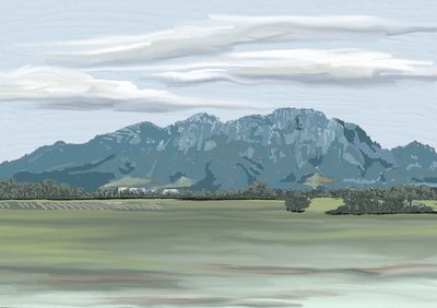 遠くの山々の風景 作： Jenna Alheit